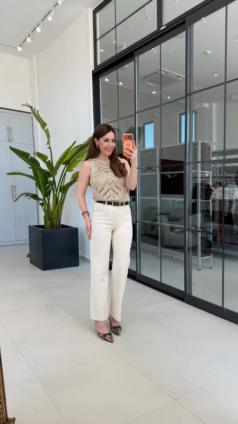 Raw Cream Kemerli Mom Fit Jean Krem