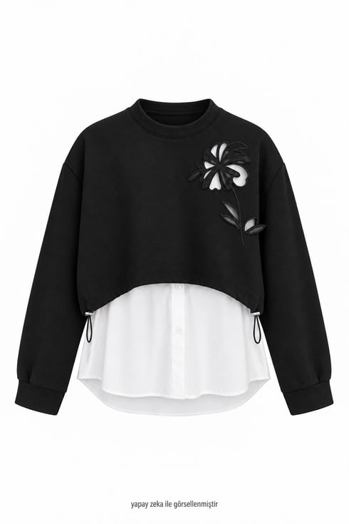 Ross Çiçek Aplikeli Sweatshirt Siyah