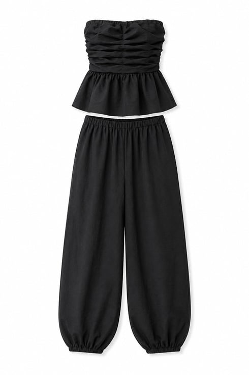 Shalwar Straplez Takım Siyah