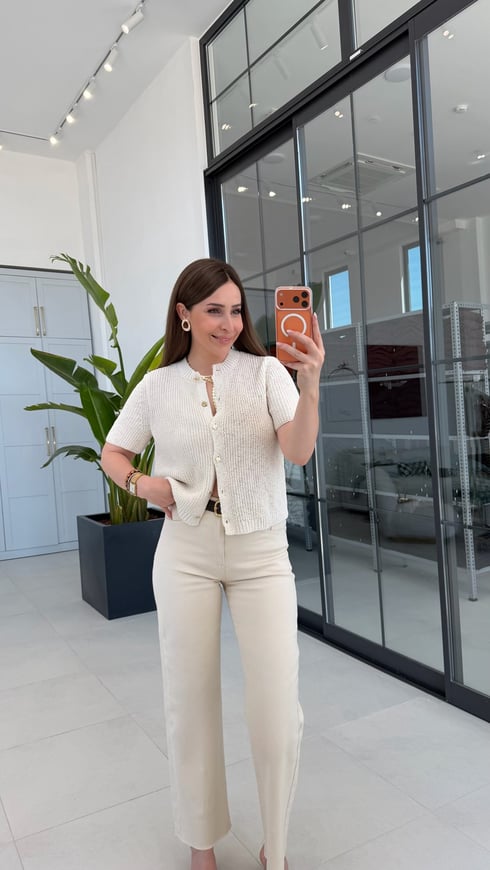 Taş Rengi Gold Düğme Detaylı Triko Bluz