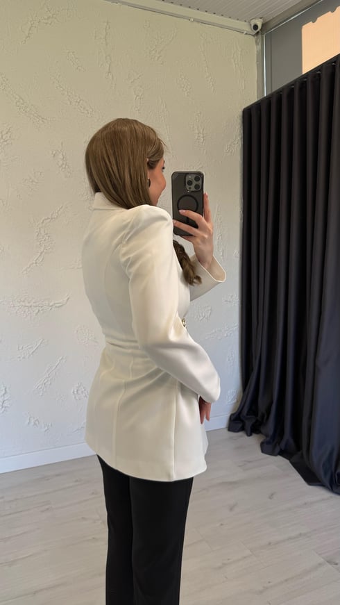 Tasarım Tokalı Blazer Ceket Ekru