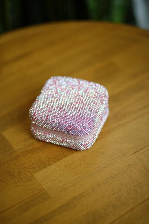 Taşlı Kare Takı Kutusu Pembe