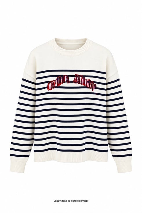 Tm Jeans Çizgili Triko Ekru