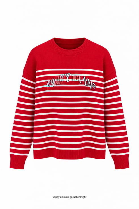 Tm Jeans Çizgili Triko Kırmızı