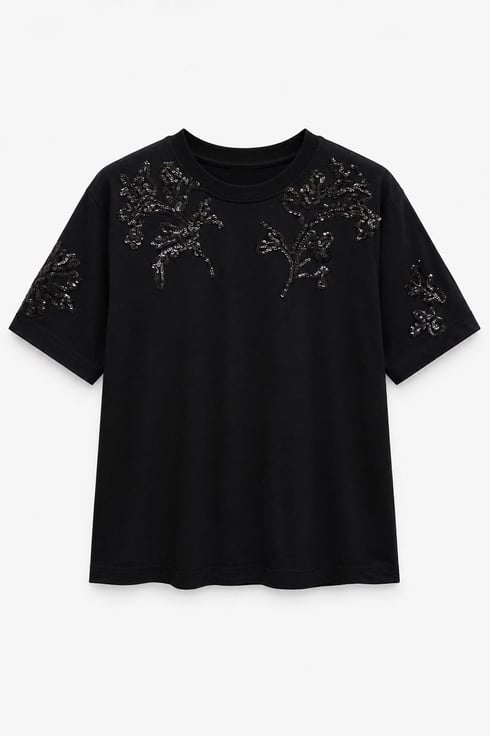 Vina Payet İşlemeli T-shirt Siyah