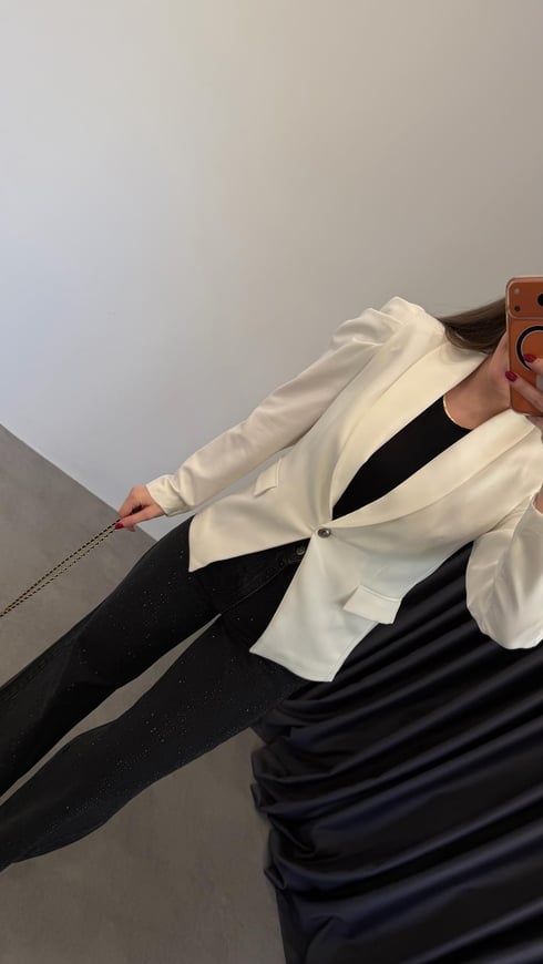 Balon Kol Vatkalı Blazer Ceket Ekru