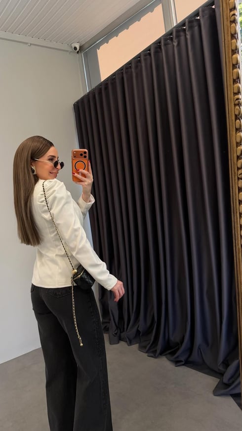 Balon Kol Vatkalı Blazer Ceket Ekru