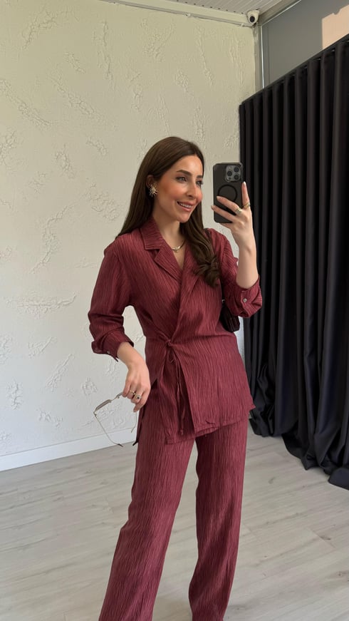 Bameda Gömlekli Takım Bordo