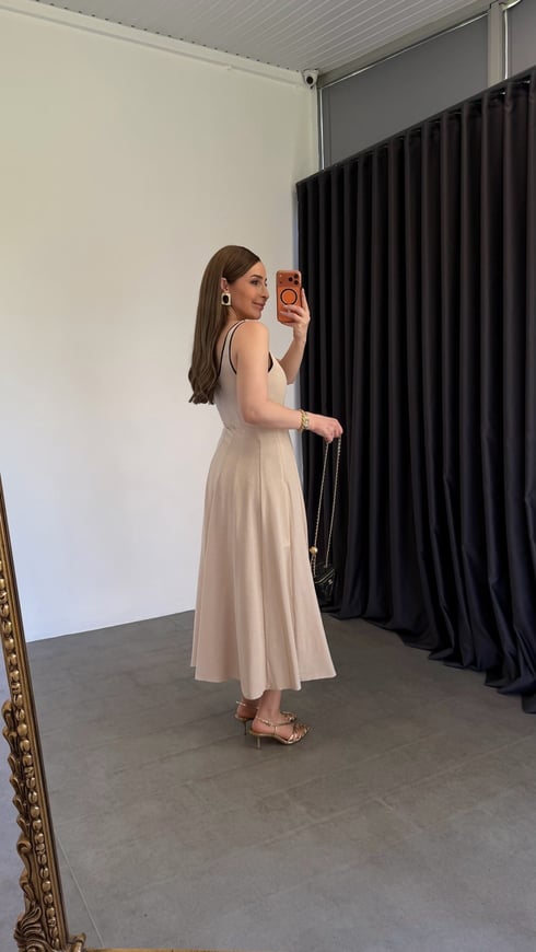 Biye Model Keten Elbise Bej