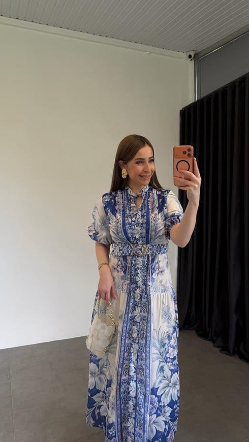 Blau Mavi Desenli Elbise