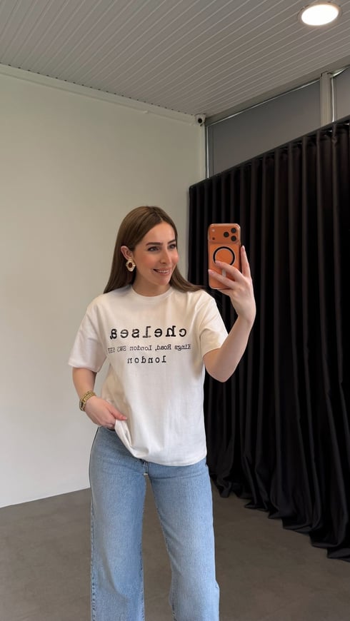 Chelsea Yazılı T-shirt Ekru