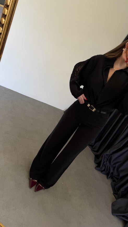Dökümlü Tensl Denim Pantolon Siyah
