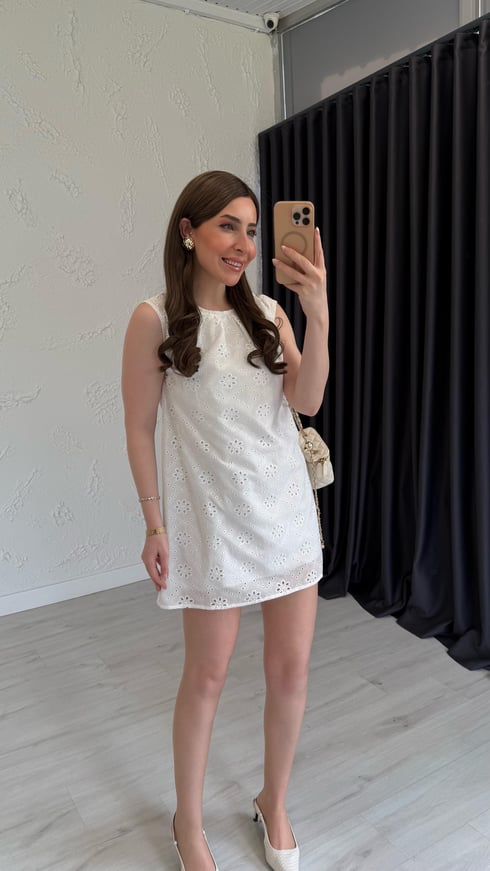 Fistolu Astarlı Elbise Beyaz