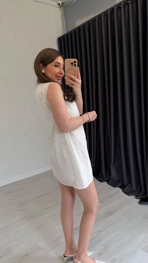 Fistolu Astarlı Elbise Beyaz