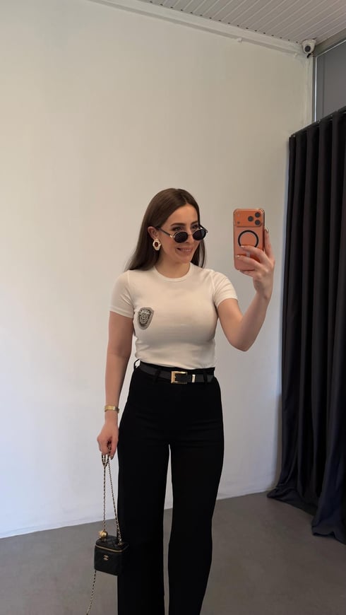 Golais B Taşlı T-shirt Ekru