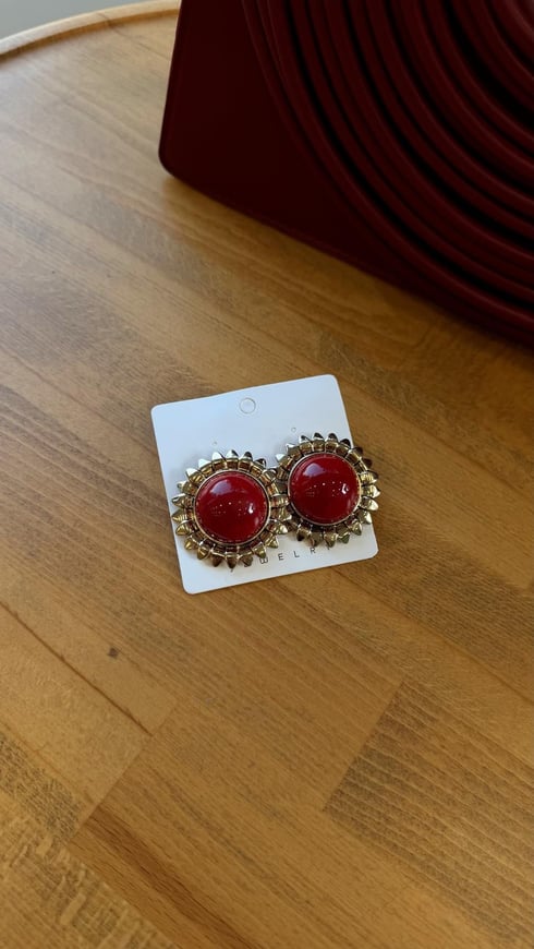 Kırmızı Çiçekli Küpe Gold
