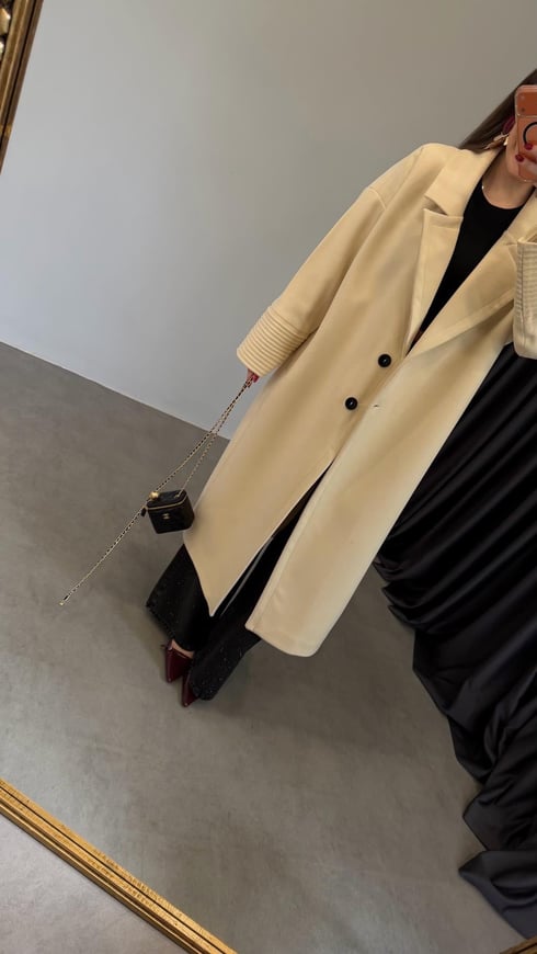 Kol Manşetli Oversize Kaban Krem