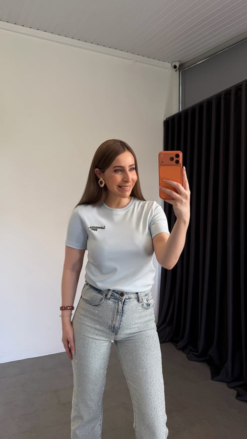 Lakasto Yeşil Yazılı T-shirt Mavi