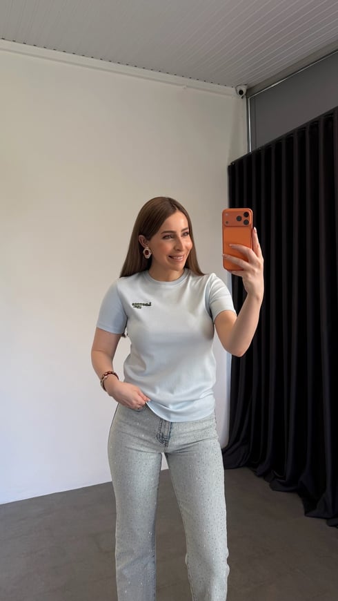 Lakasto Yeşil Yazılı T-shirt Mavi