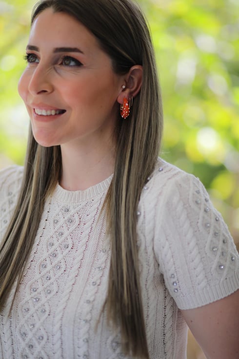 Mini Taşlı Küpe Turuncu