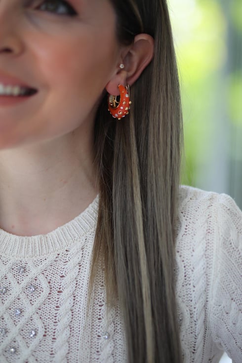 Mini Taşlı Küpe Turuncu