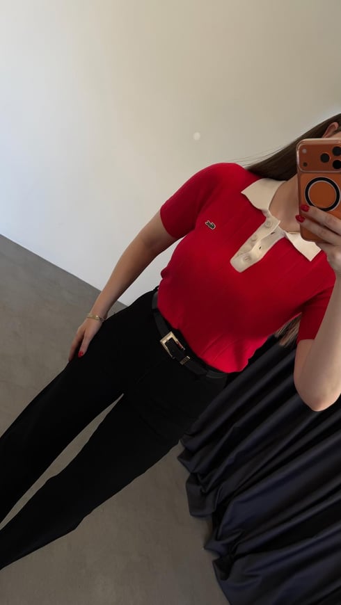 Polloman Polo Yaka Bluz Kırmızı