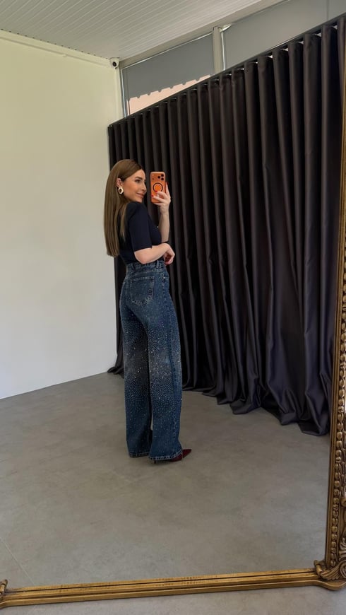 Premium Ön Arka Full Taşlı Jean Mavi