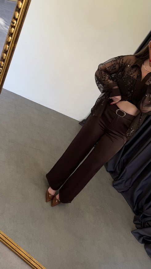 Saten Kemerli Pantolon Acı Kahve
