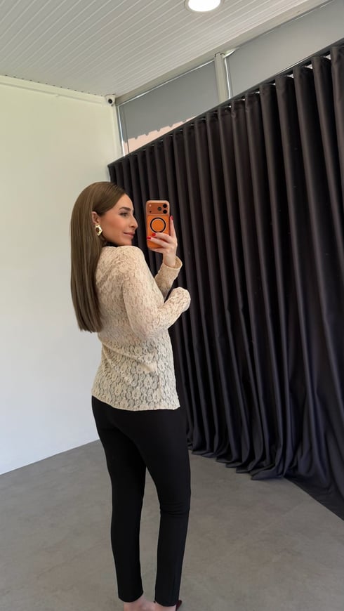 Saten Yakalı Dantel Gömlek Siyah