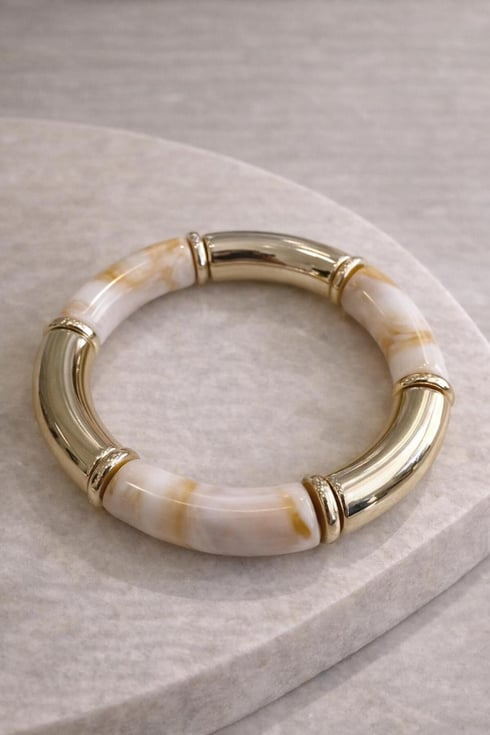 Segmentli Cuff Gold Bileklik Beyaz