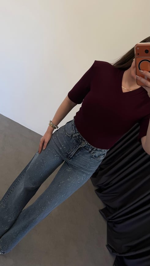 V Yaka Vatkalı Modal Bodysuit Bordo