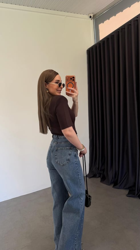 V Yaka Vatkalı Modal Bodysuit Kahverengi