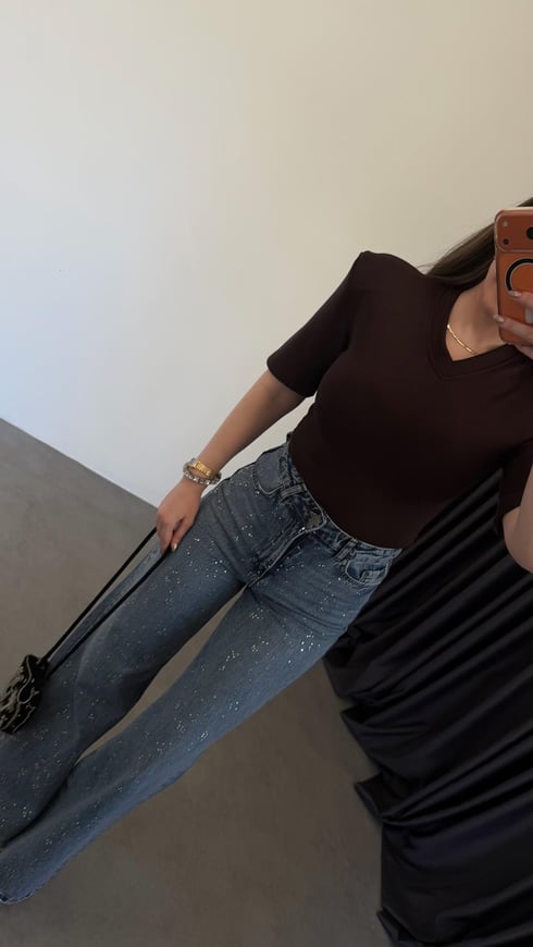 V Yaka Vatkalı Modal Bodysuit Kahverengi