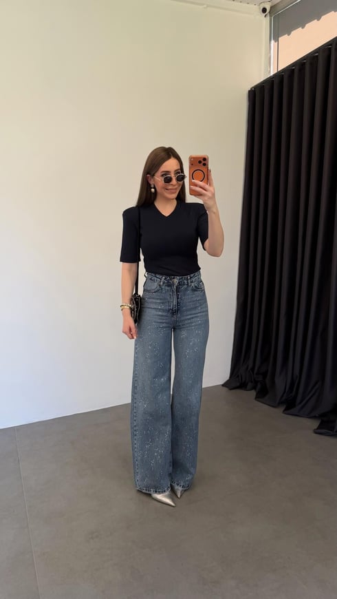 V Yaka Vatkalı Modal Bodysuit Lacivert