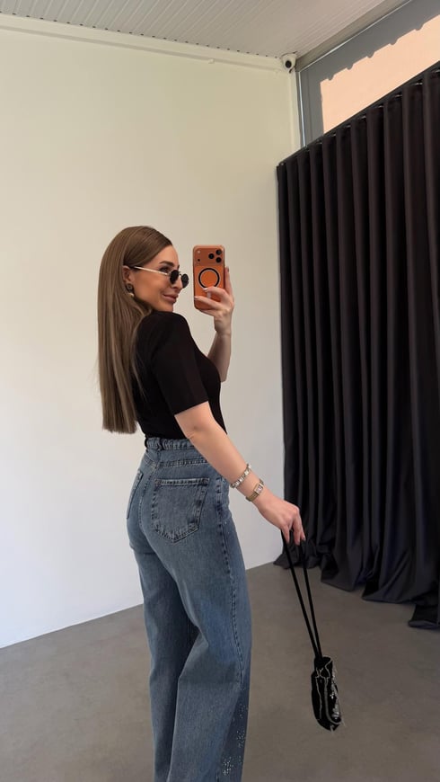 V Yaka Vatkalı Modal Bodysuit Siyah