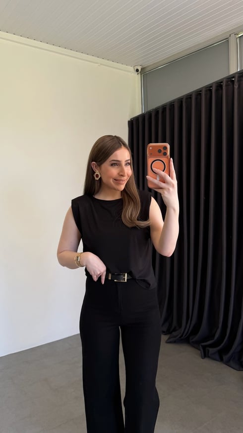 Velin Sırtı Dantelli Vatkalı Bluz Siyah