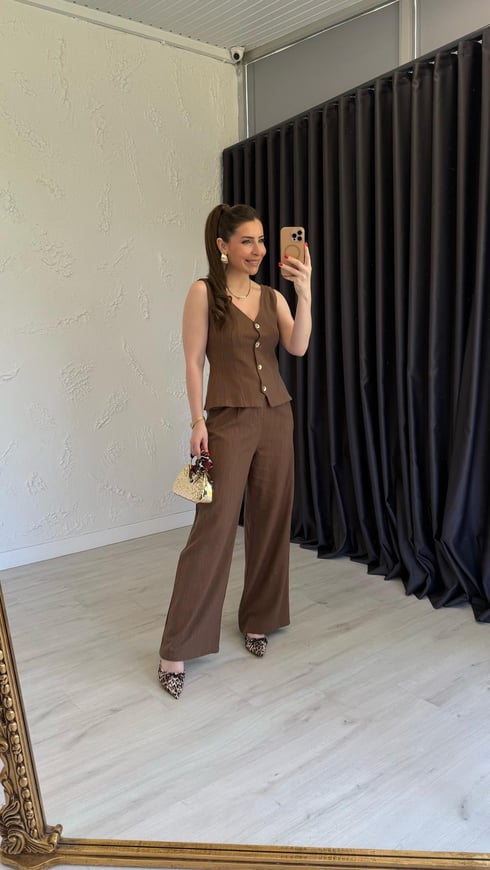 Waistcoat Takım Kahverengi