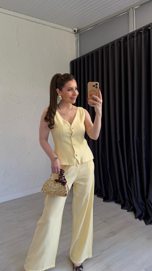 Waistcoat Takım Sarı