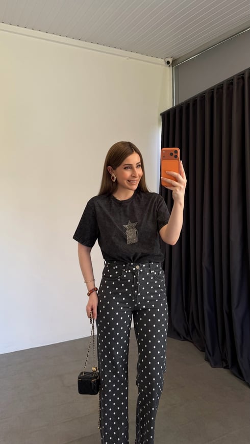 Yıldız Detaylı T-shirt Koyu Gri