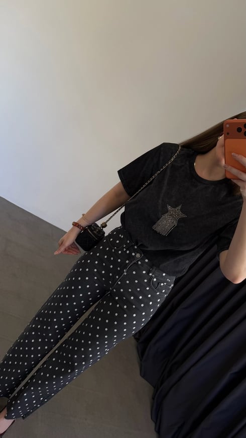 Yıldız Detaylı T-shirt Koyu Gri