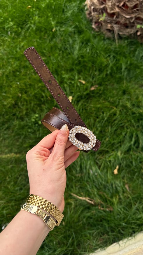 Zero Taşlı Kemer Acı Kahverengi