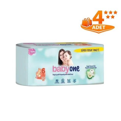 Babyone Doğal Içerikli Bebek Bezi 6 Numara 200 adet 50'li 4 paket ( 15-25 Kg)