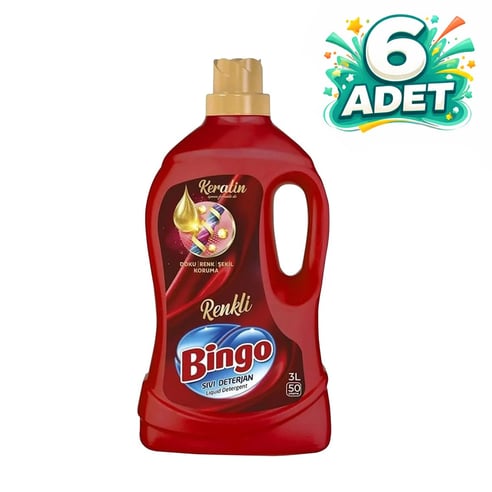 Bingo Renkli Sıvı Deterjan 3000 Ml (6 Adet)