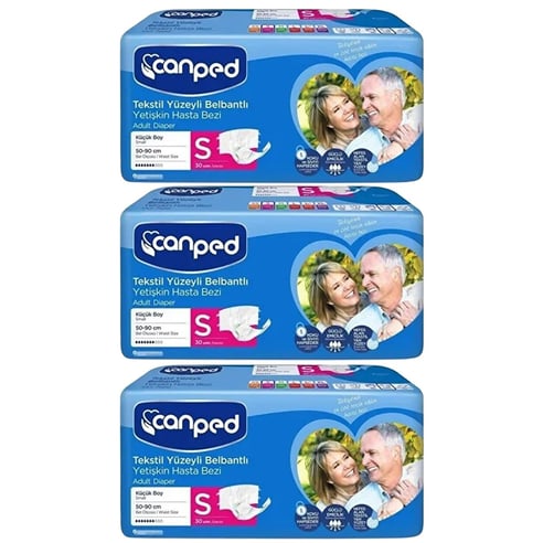 Canped Bel Bantlı Yetişkin Hasta Bezi 90 adet - S Bel Ölçüsü : 50 - 90 Cm 30'lu 3 paket