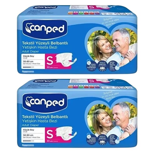 Canped Bel Bantlı Yetişkin Hasta Bezi 60 adet 30lu 2 paket- S Bel Ölçüsü : 50 - 90 Cm