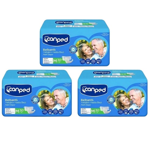 Canped Belbantlı Tekstil Yüzeyli Hasta Bezi Orta M 90 adet (30'lu 3 Paket)