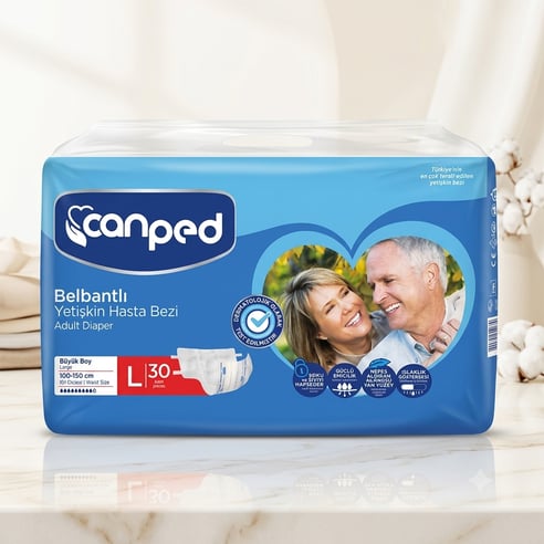 Canped Tekstil Yüzeyli Belbantlı Yetişkin Hasta Bezi Large 30'lu