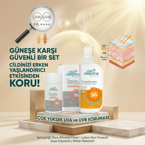 Cire Aseptine Güneş Koruyucu Krem 50 SPF 200 ml + Mineral Filtreli Güneş Koruyucu (50 ml)