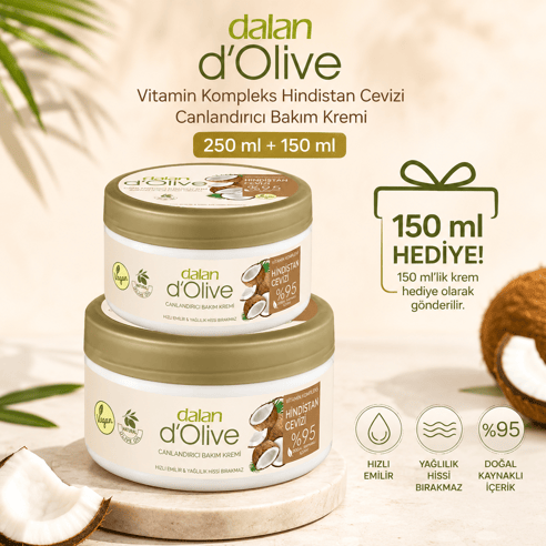 Dalan D Olive Vitamin Kompleks Hindistan Cevizi Canlandırıcı Bakım Kremi 250 ml + 150 ml