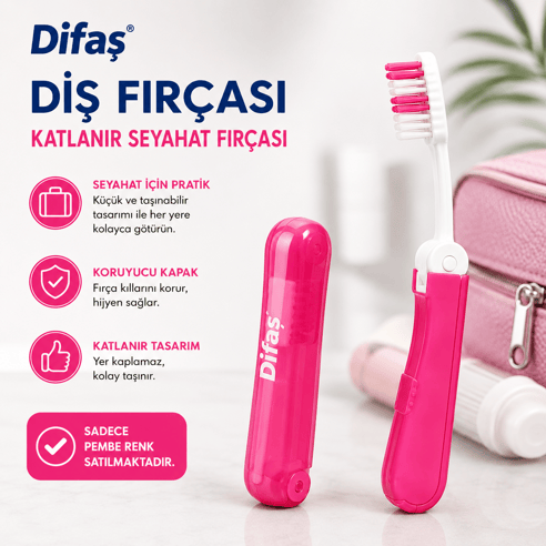 Difaş Diş Fırçası Katlanır Seyahat Fırçası Pembe 